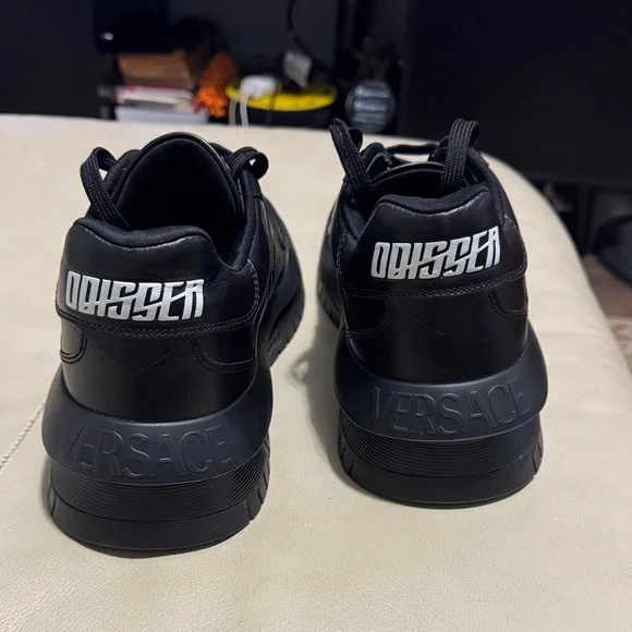 Versace Black Leather Men's Sneakers - Picture 2 of 9